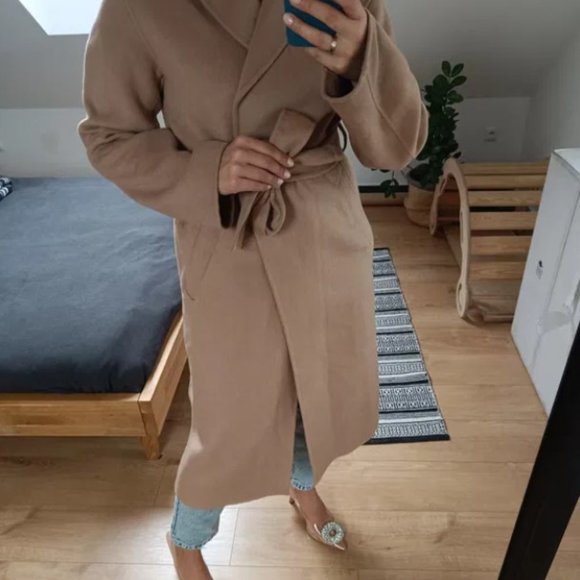 Zara coat wool blend oversized long camel belted rope trench coat - Picture 10 of 10